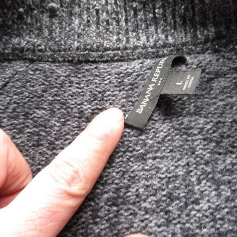 Banana Republic Wool Blend‎ Sweater Mens Large Gray Raglan Sleeve Knit Full Zip